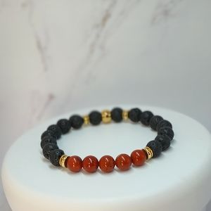 Red Jasper + Black Lava Stone Bracelet